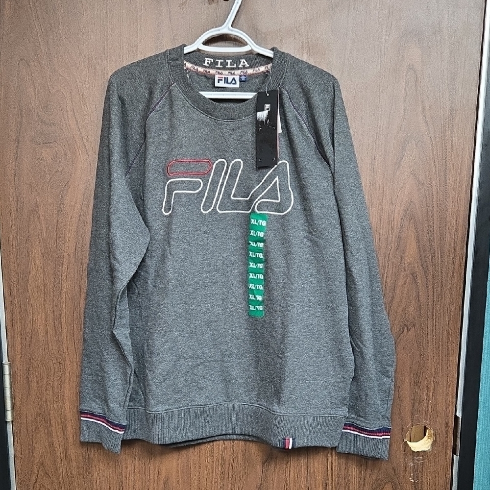 Fila Size XL Grey Terry Cloth Crew Neck Training Sweatshirt